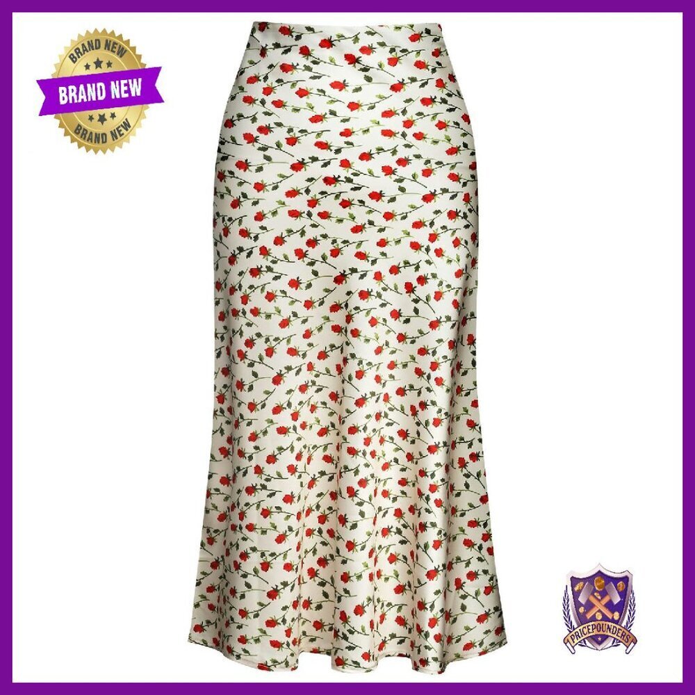 Silk Satin High Waist Midi Skirt Elasticized Women's Party Wear